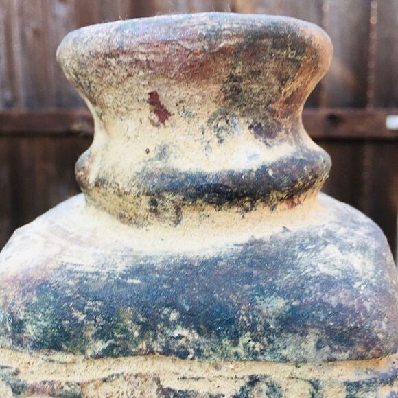 Primitive Mexican Weave Design Short Neck Square Clay Chunky Vessel Vase - Picture 13 of 16